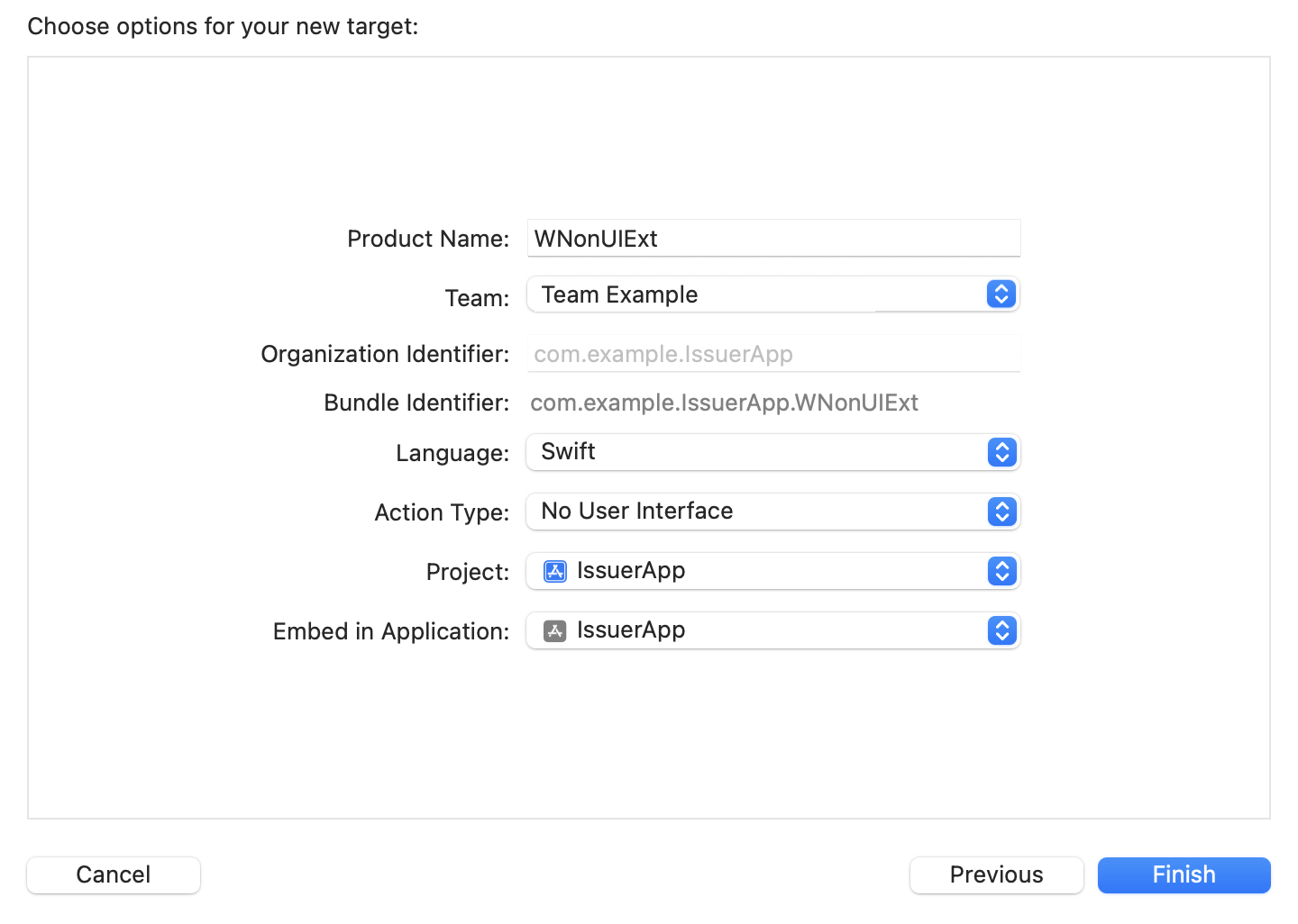 Non-UI Extension Target Settings